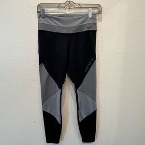 Nike Womens Dri-Fit One 7/8 Colorblock Black/Gray Running Workout Leggings Med